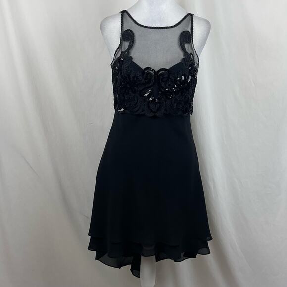Betsy & Adam Sheer Black BabyDoll Whimsical Glam BalletCore Dress NWOT Size S - Picture 2 of 12